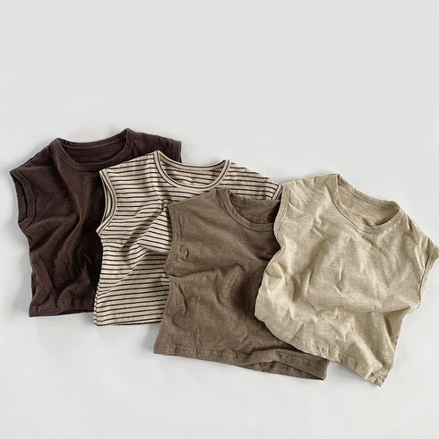 Breathable And Cool Slub Cotton Children's Thin Vest With Inner Tower Shoulder